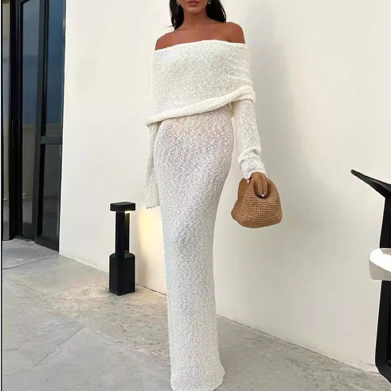Women's French Style Seaside Beach Long Sleeve Knitted Dresses
