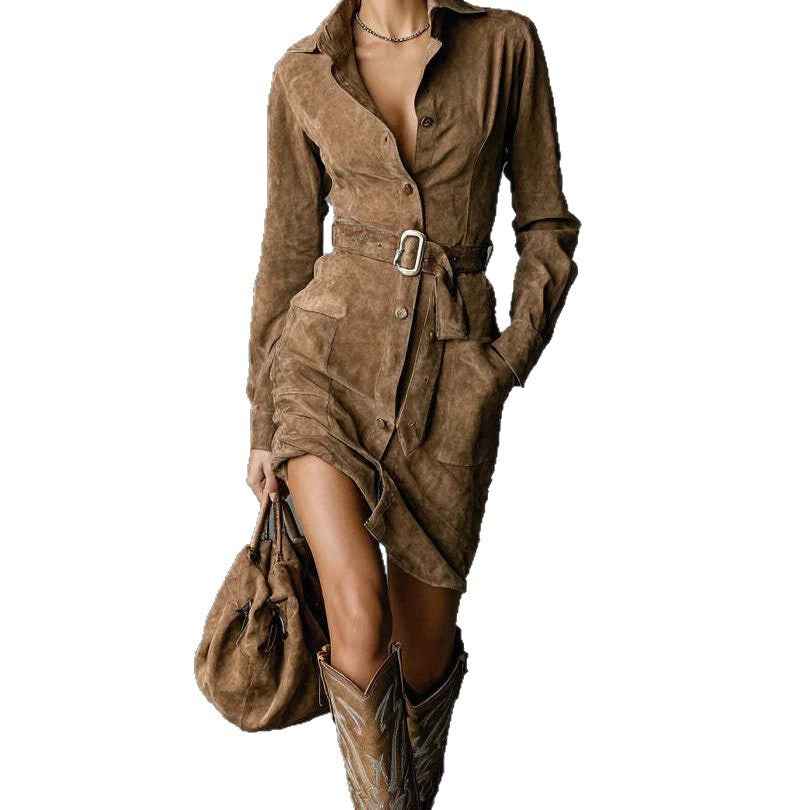 Women's Retro High Quality Slim Lapel Shirt Dresses