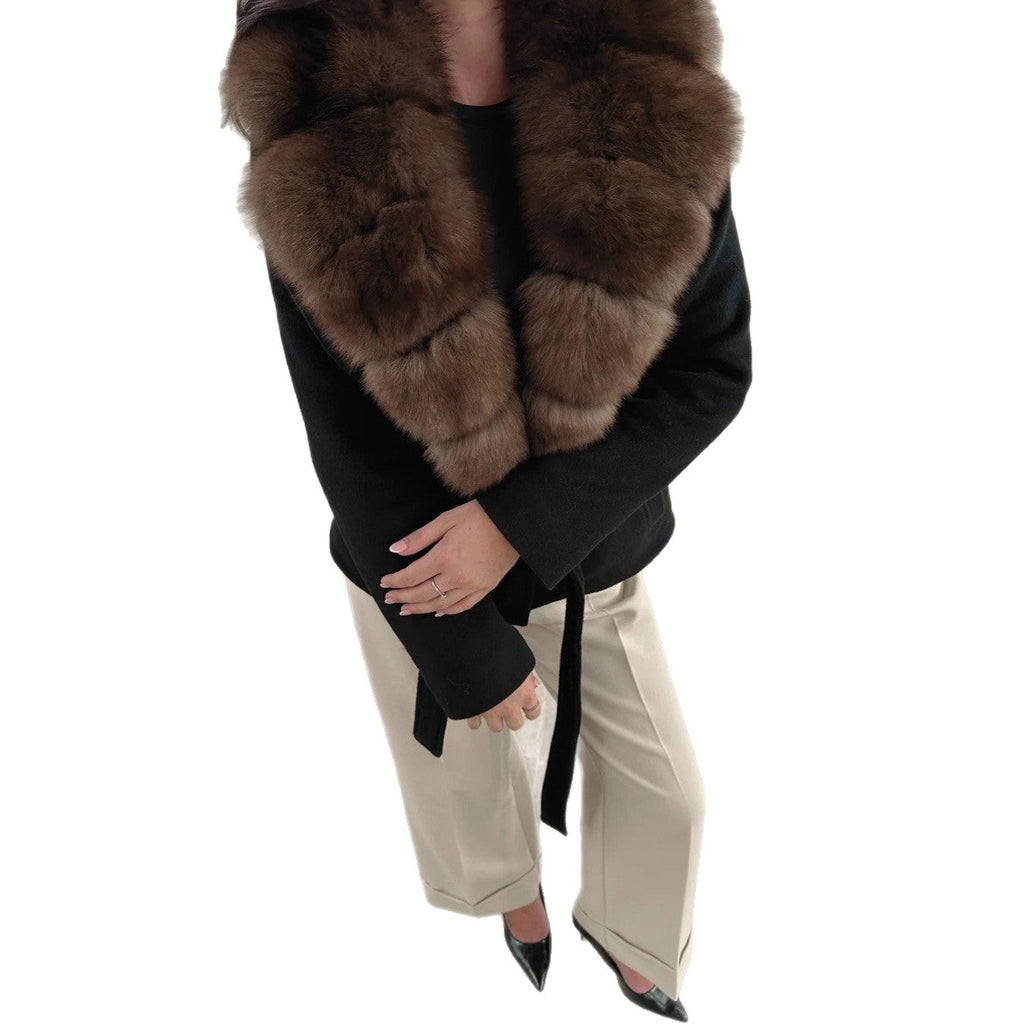 Fur Collar Waist Trimming Lace Up Coats