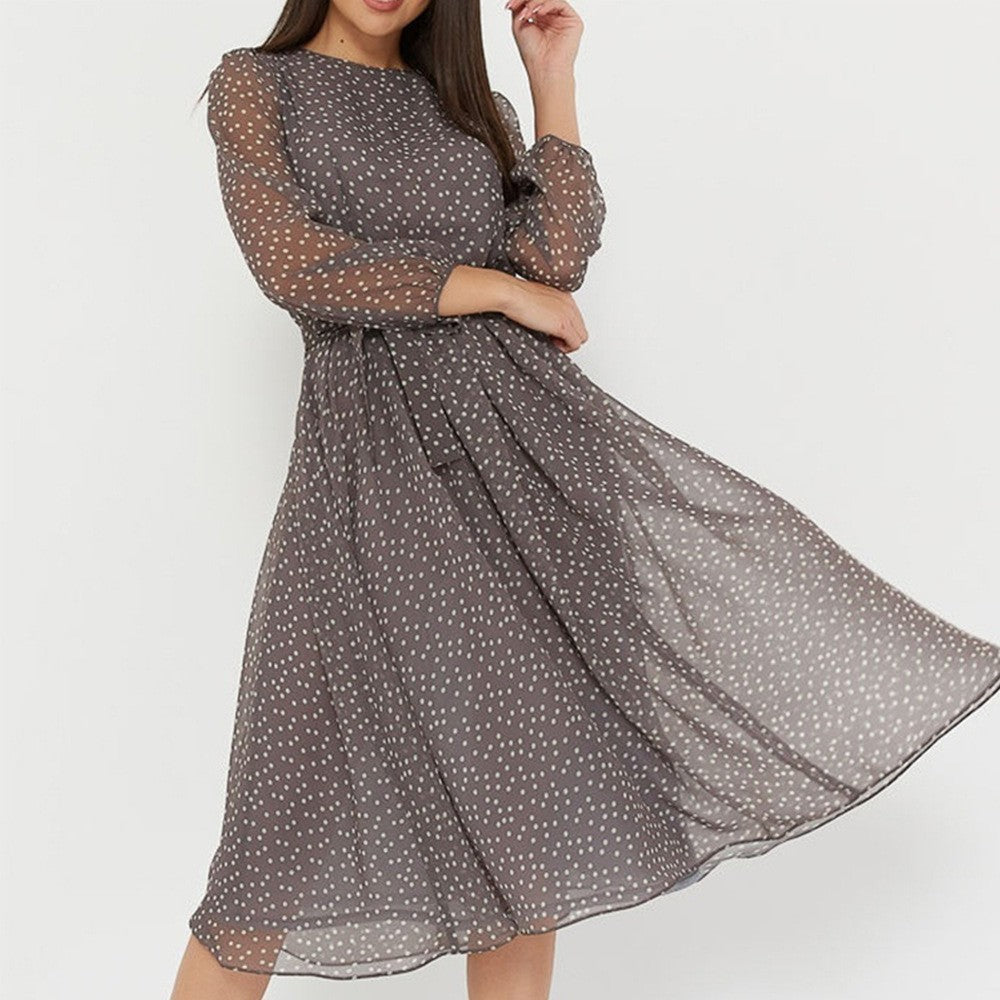 Chiffon Dress Long Sleeve Coffee Black Dresses