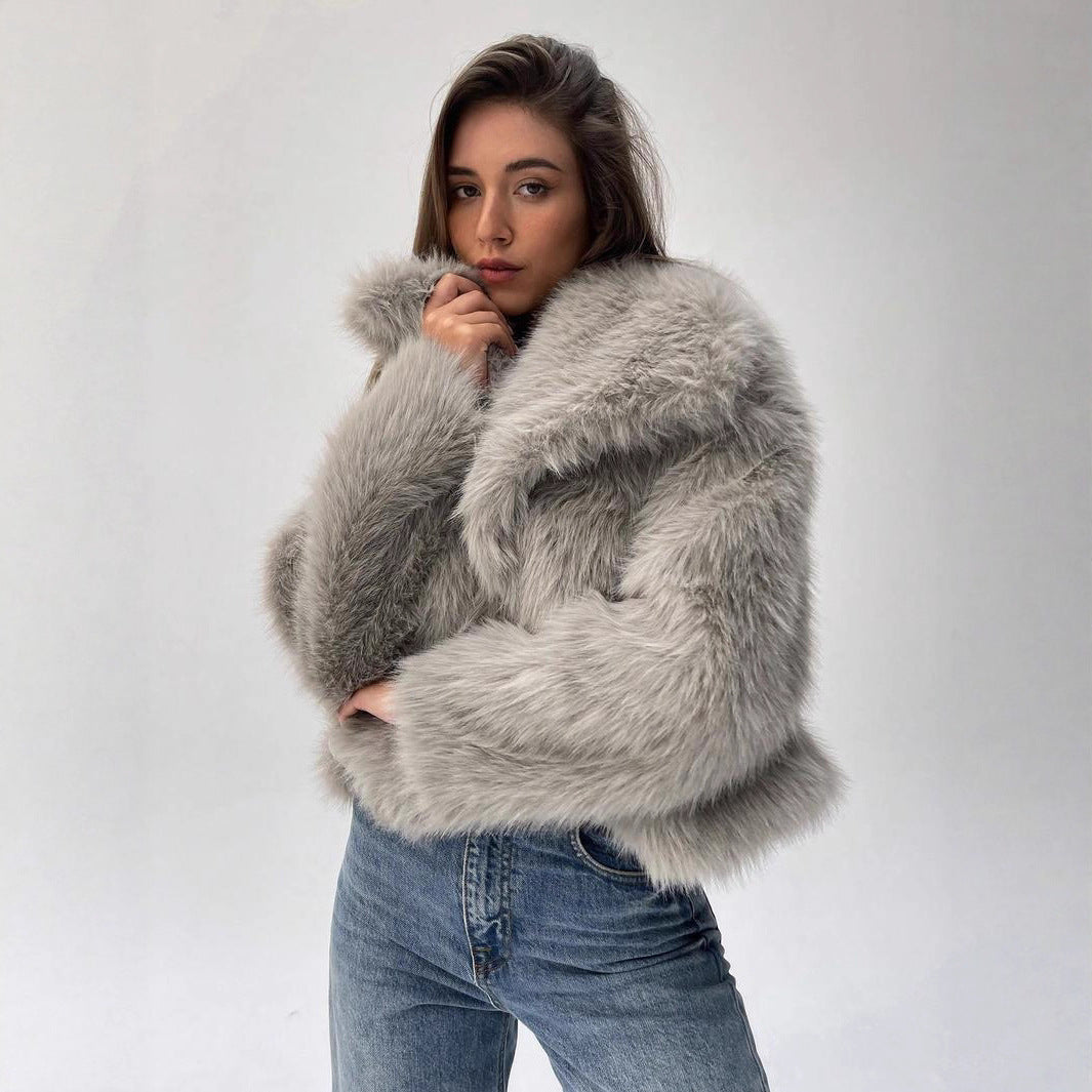 Women's Fur Fashionable Big Lapel Long Sleeve Coats