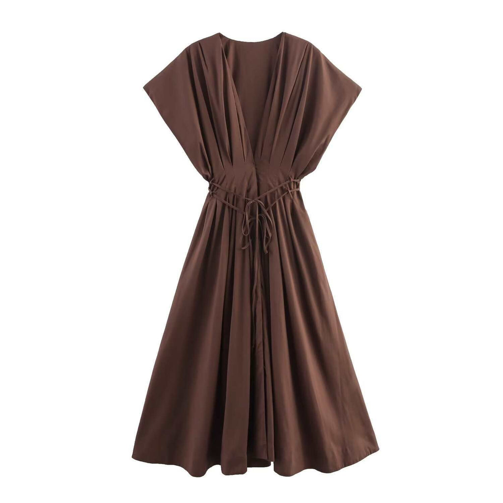 Pleated Midi Collar Slim Dress With Dresses