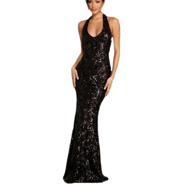 Women's Popular Sexy Hanging Collar Sequins Dress Dresses