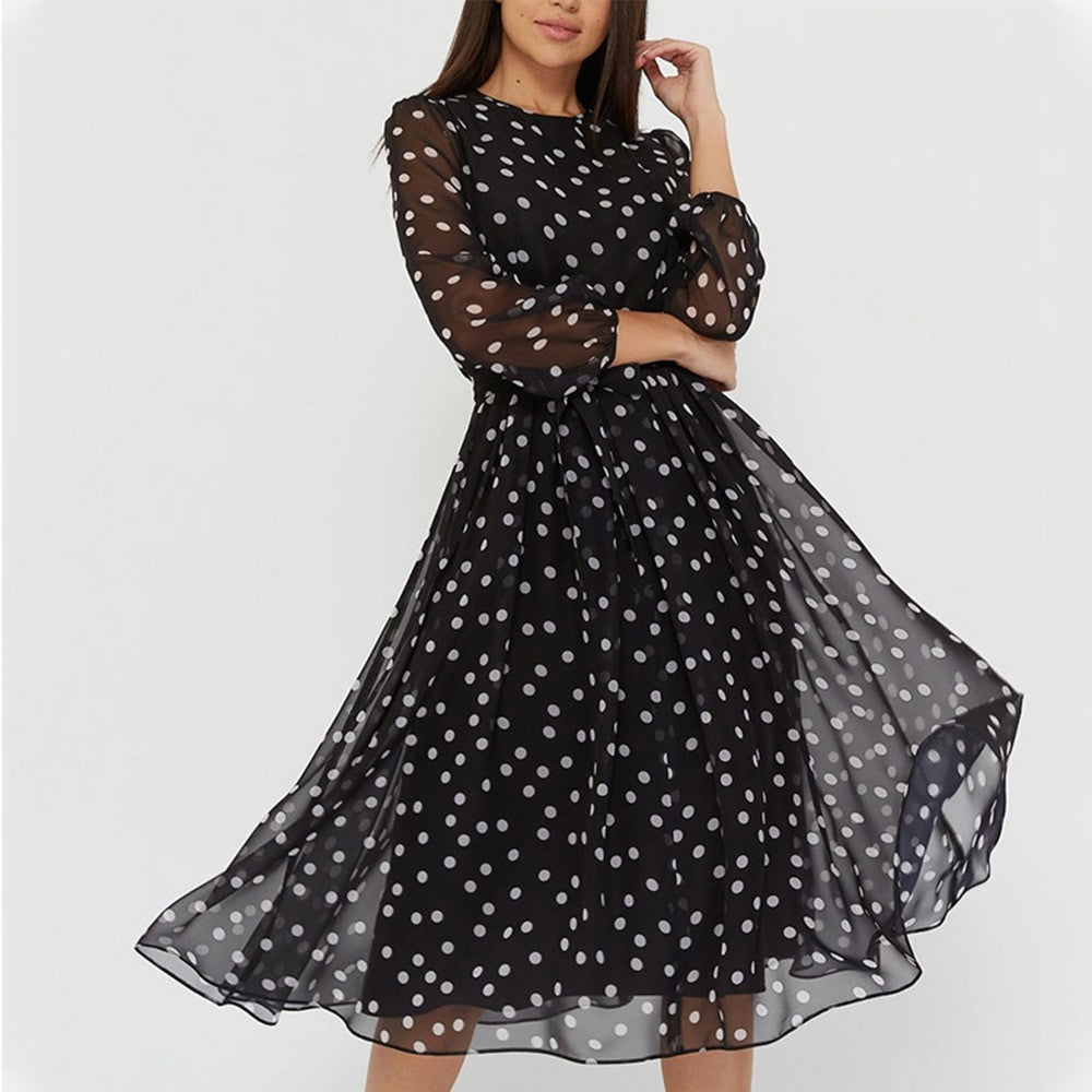 Chiffon Dress Long Sleeve Coffee Black Dresses