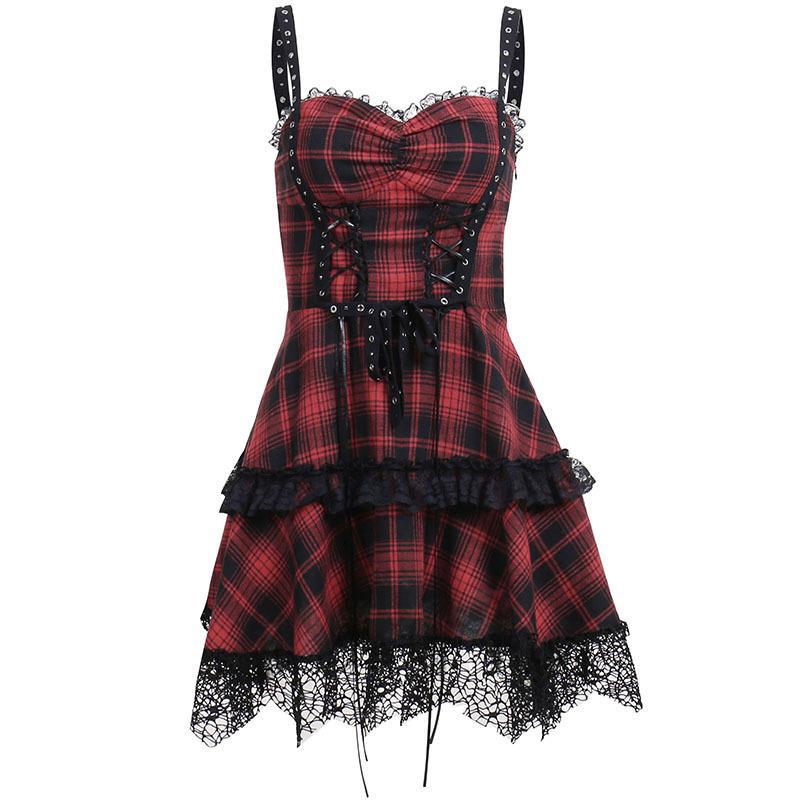 Women's Summer Gothic Plaid Trendy Waist Deep Dresses