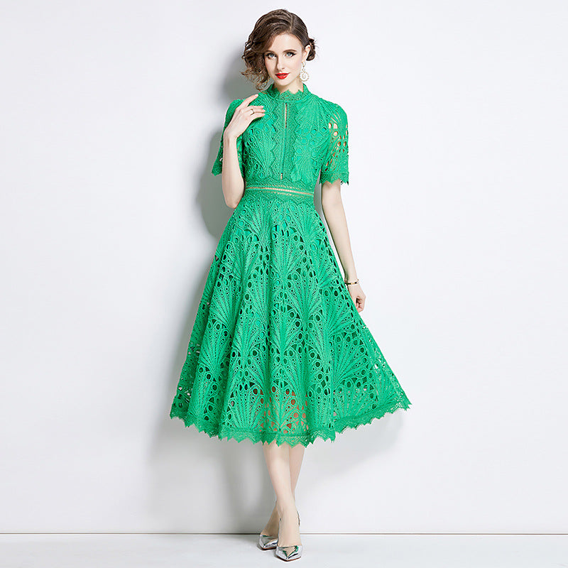 French lace round neck dress by nowadaysfashion