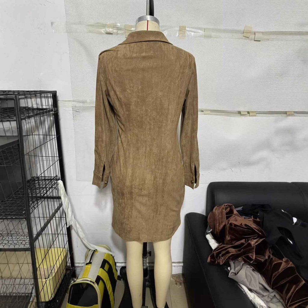 Women's Retro High Quality Slim Lapel Shirt Dresses