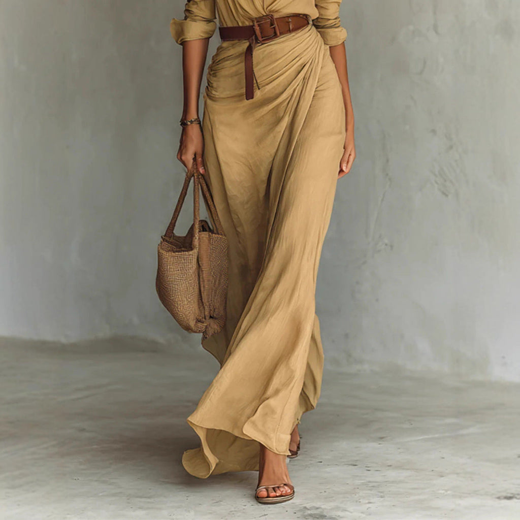 Women's Graceful Sexy Solid Color Irregular Fold Dresses