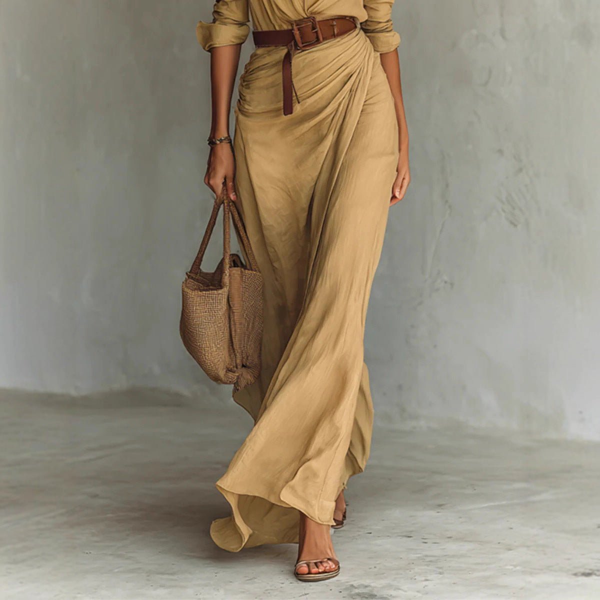 Women's Graceful Sexy Solid Color Irregular Fold Dresses