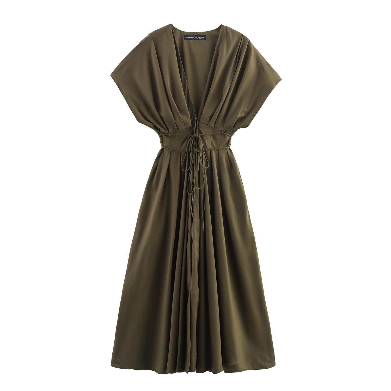 Pleated Midi Collar Slim Dress With Dresses
