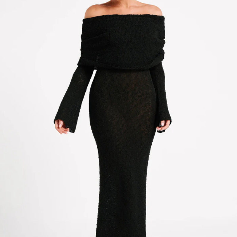 Women's French Style Seaside Beach Long Sleeve Knitted Dresses