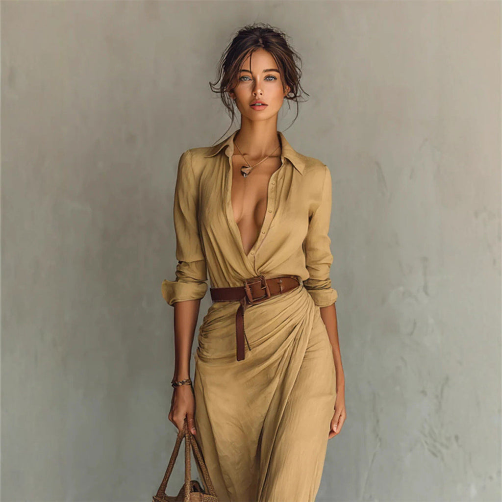 Women's Graceful Sexy Solid Color Irregular Fold Dresses
