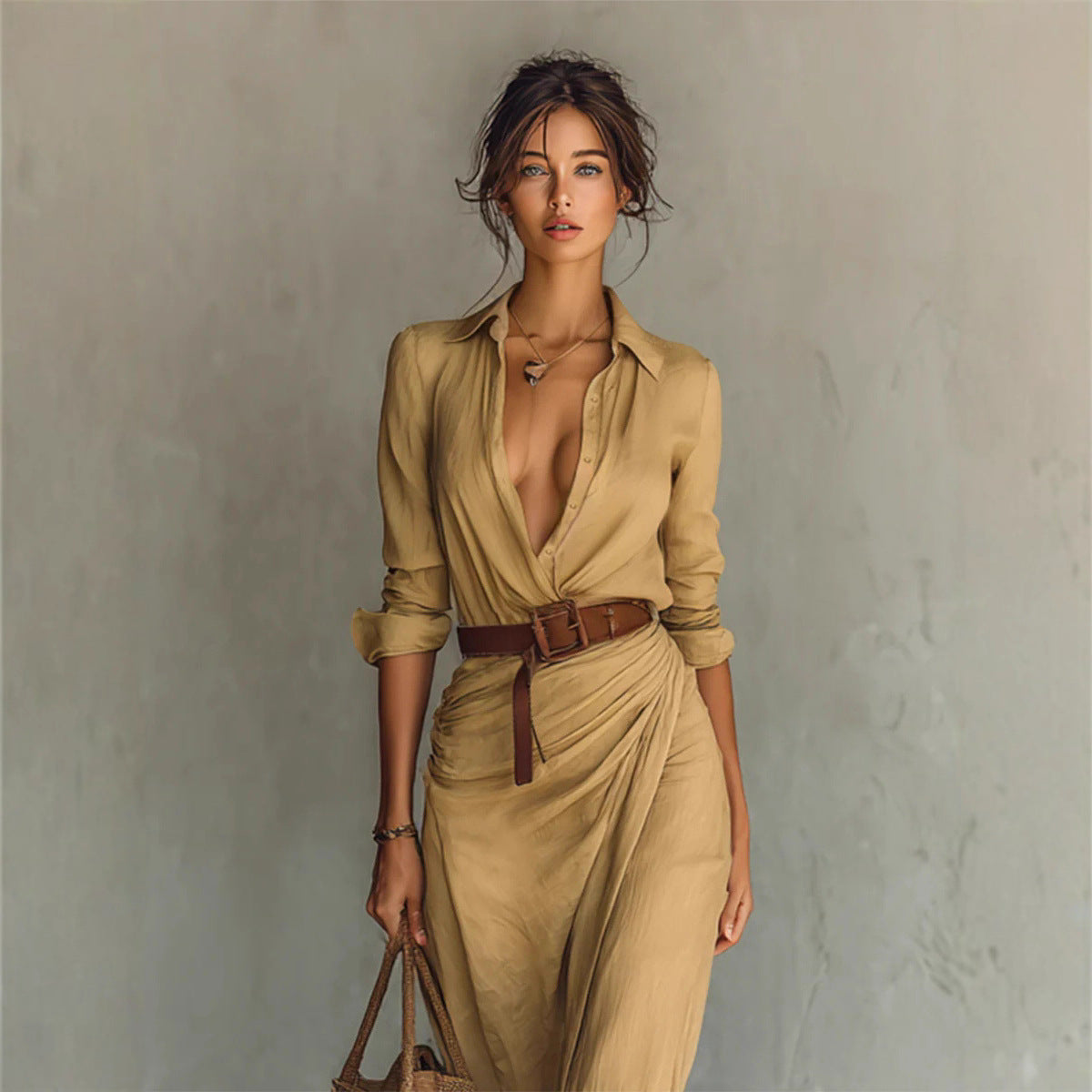 Women's Graceful Sexy Solid Color Irregular Fold Dresses