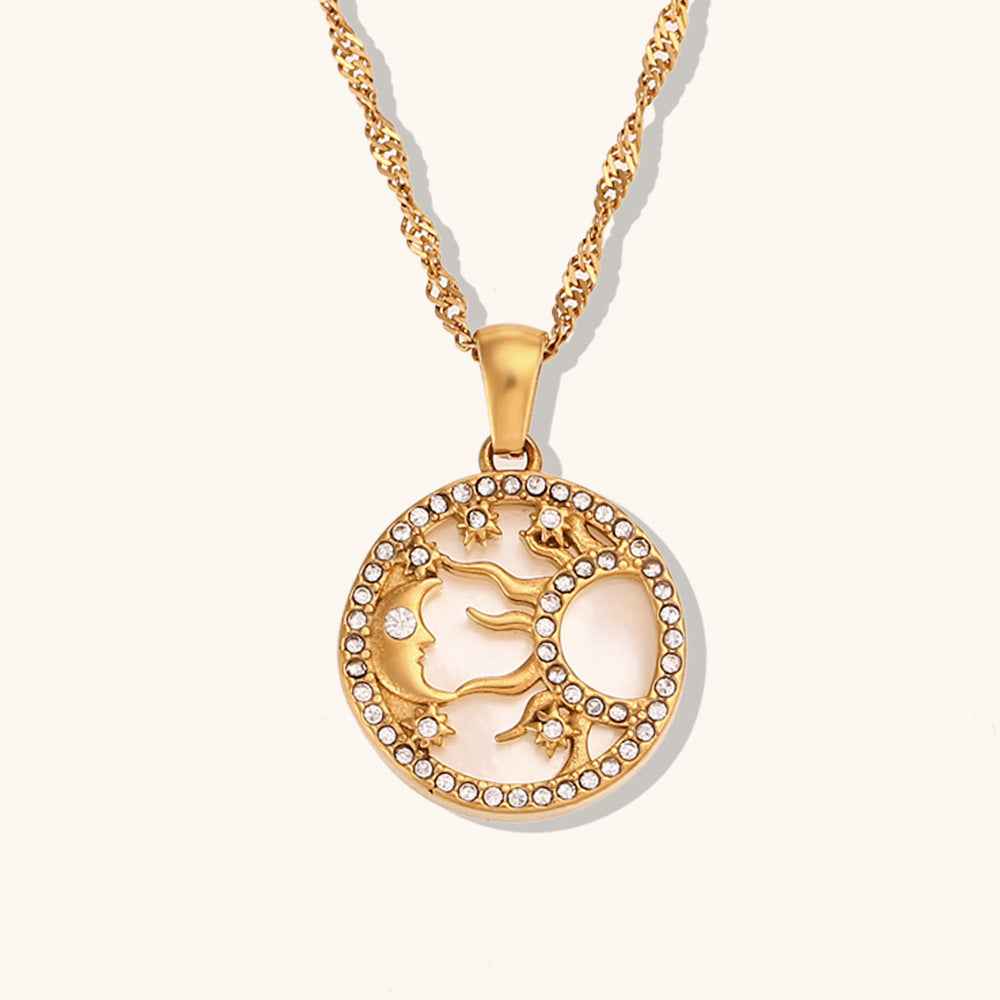 Personalized Simple Round Sun Moon XINGX Shell Coin Necklace