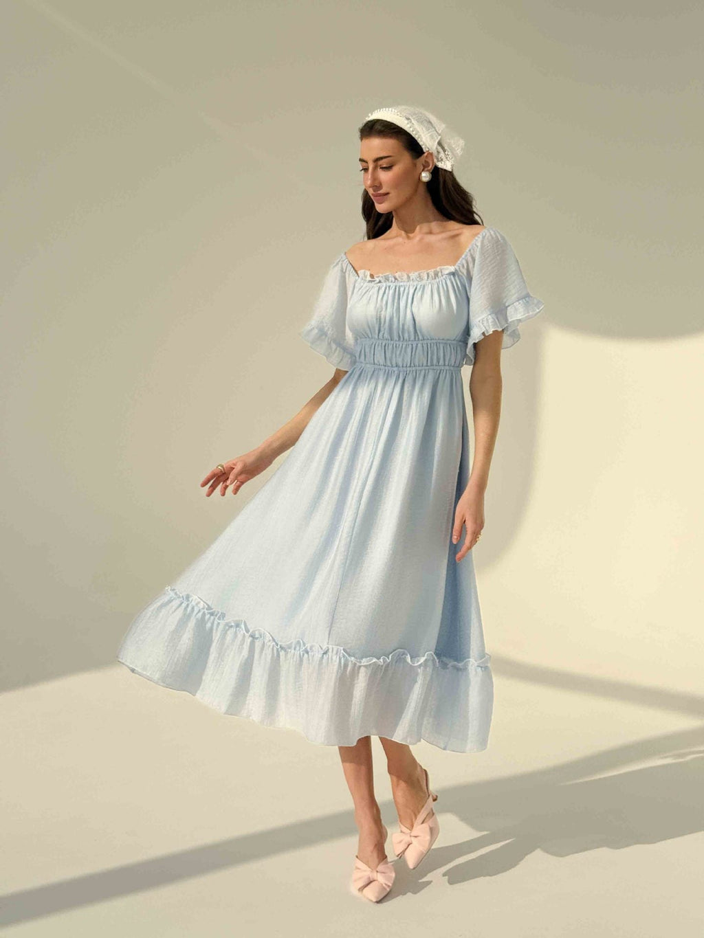 French square neck waist dress by nowadaysfashion