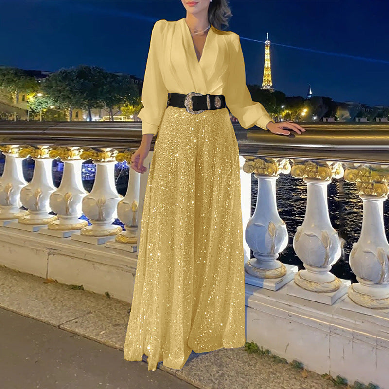 Women's Fashion Dress Elegant Waist Slimming Sequins Dresses