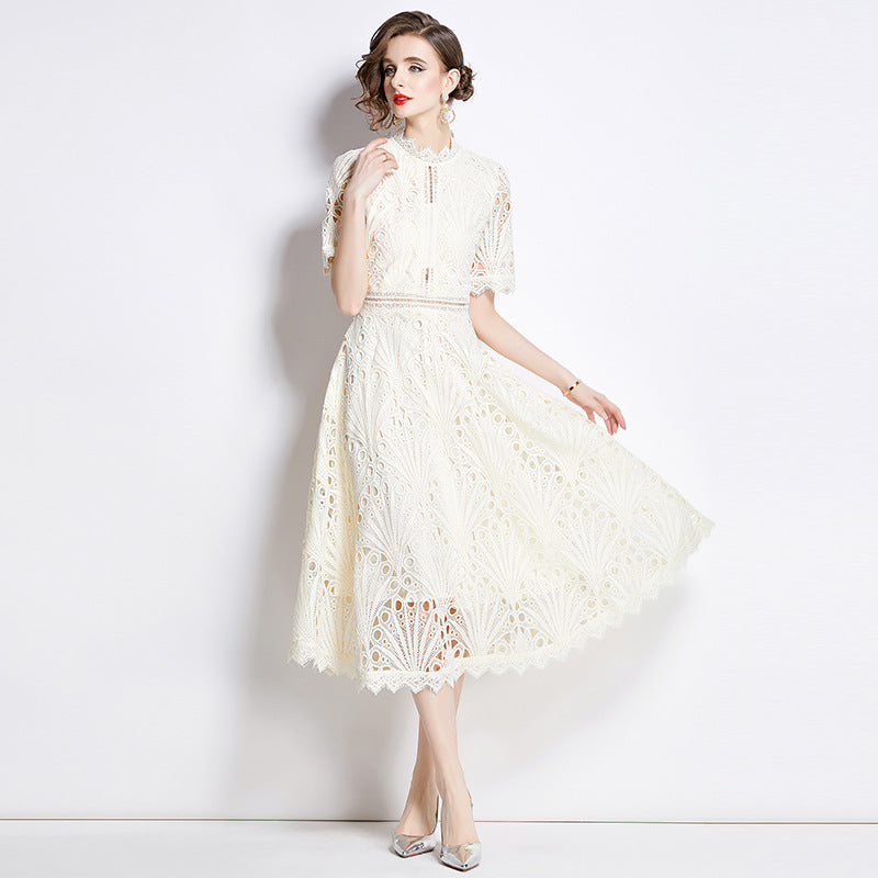 French lace round neck dress by nowadaysfashion
