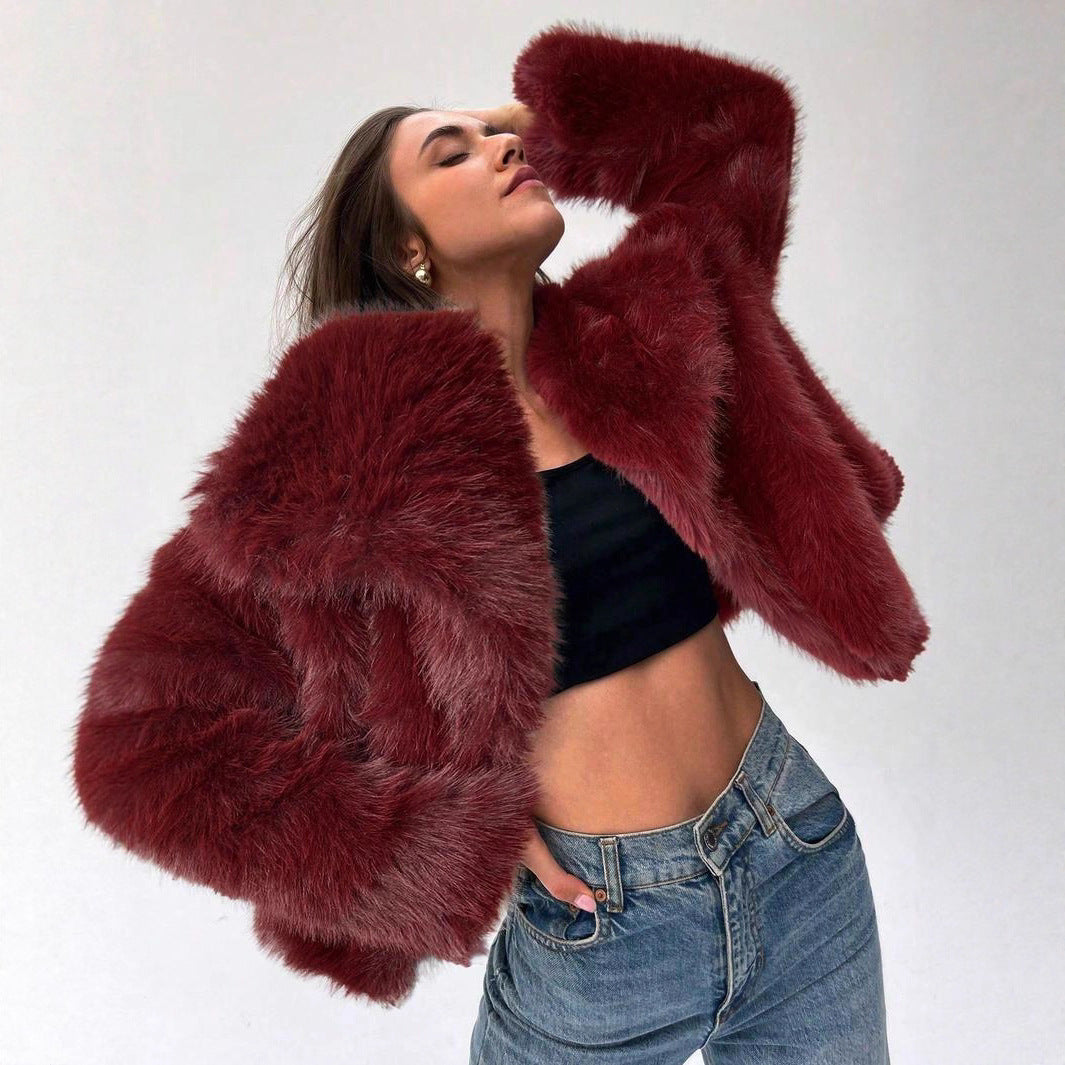 Women's Fur Fashionable Big Lapel Long Sleeve Coats