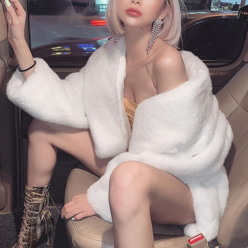 Women's Of The Street Elegant White Furry Coats