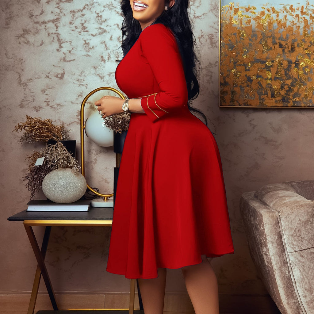 Women's Sleeve Stand Collar Fashion Party Large Dresses