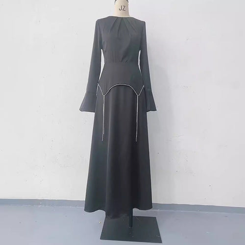Autumn Solid Color Long Sleeve Chain Dresses by Wshirt