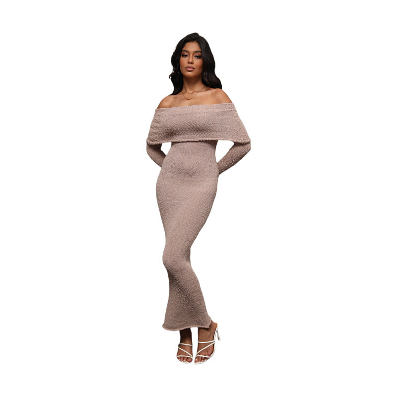 Women's French Style Seaside Beach Long Sleeve Knitted Dresses