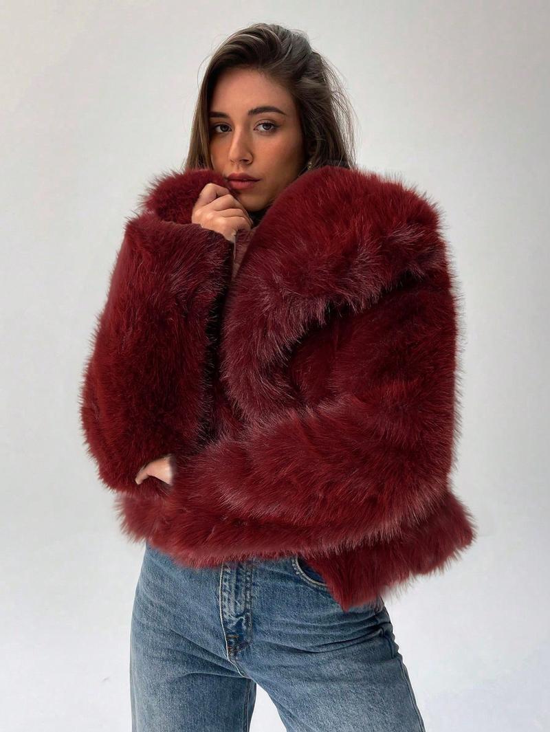 Women's Fur Fashionable Big Lapel Long Sleeve Coats
