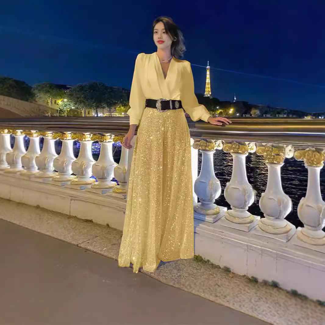 Women's Fashion Dress Elegant Waist Slimming Sequins Dresses