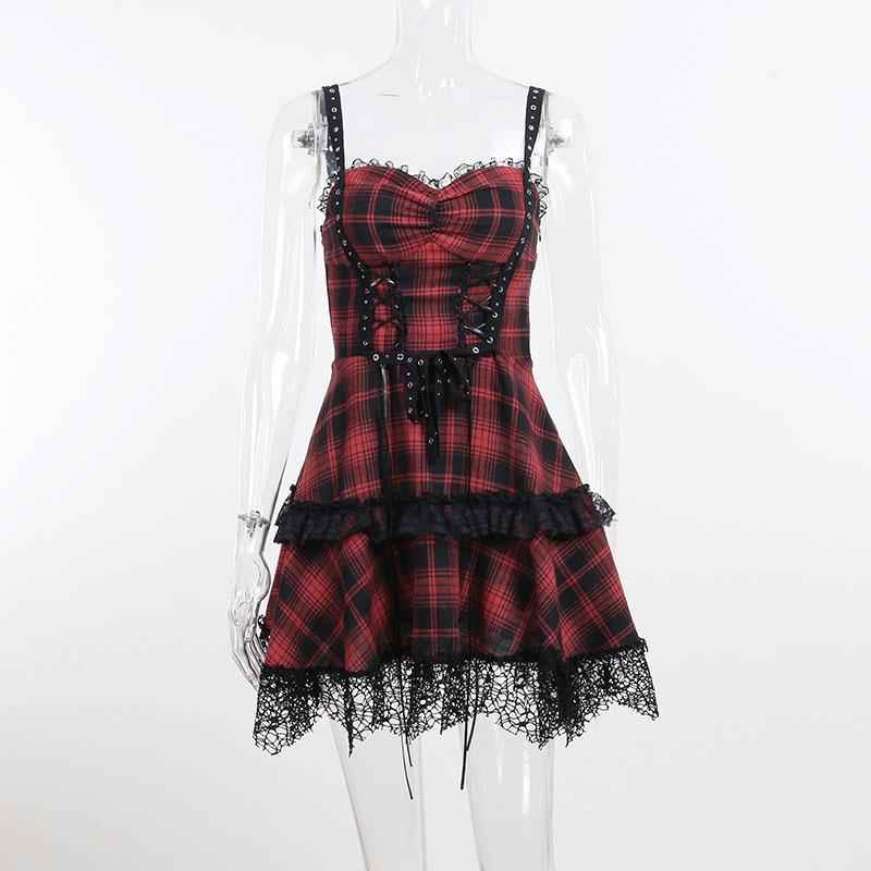 Women's Summer Gothic Plaid Trendy Waist Deep Dresses