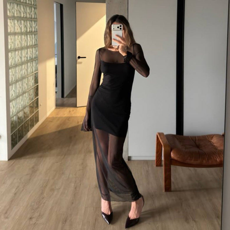 Spring Arrival Women Elegant Long Sleeve Tulle Dress Double Layer Design White Moonlight Dress