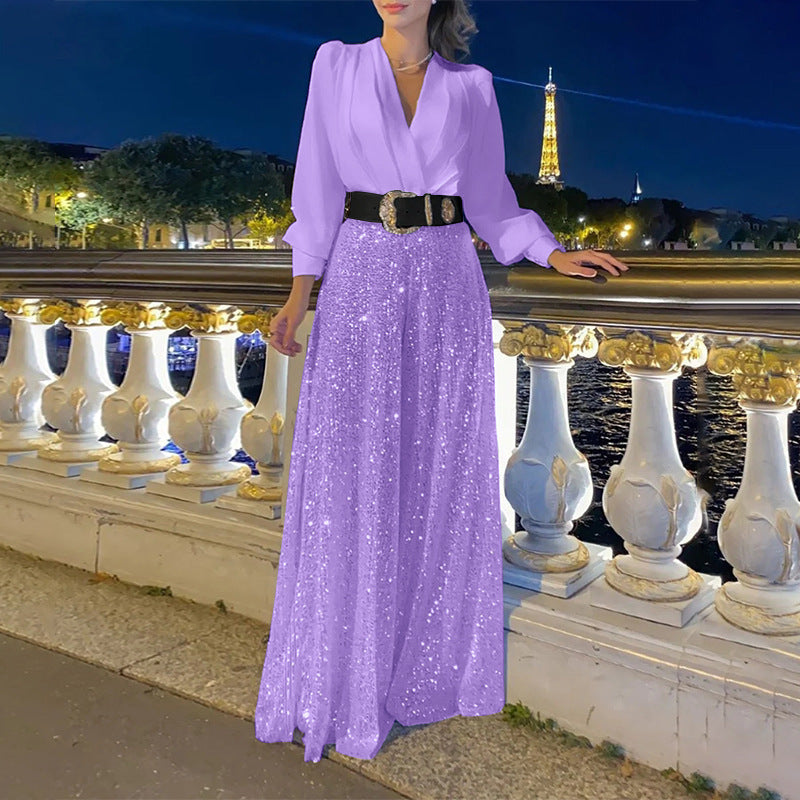 Women's Fashion Dress Elegant Waist Slimming Sequins Dresses