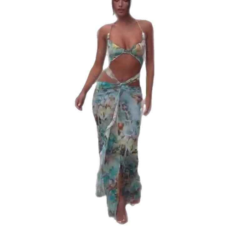 Summer Printed Backless Sexy Slim Dress Dresses