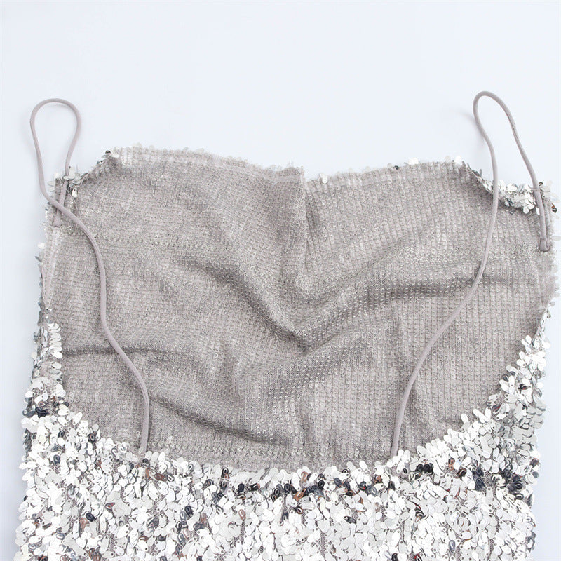 Women's Collar Fashionable Sequins Strap Dress Spring Dresses