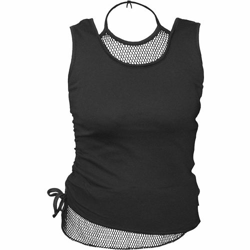 GOTHIC ROCK - 2in1 Neck Tie Mesh Top Black - Goddess Imports Marketplace
