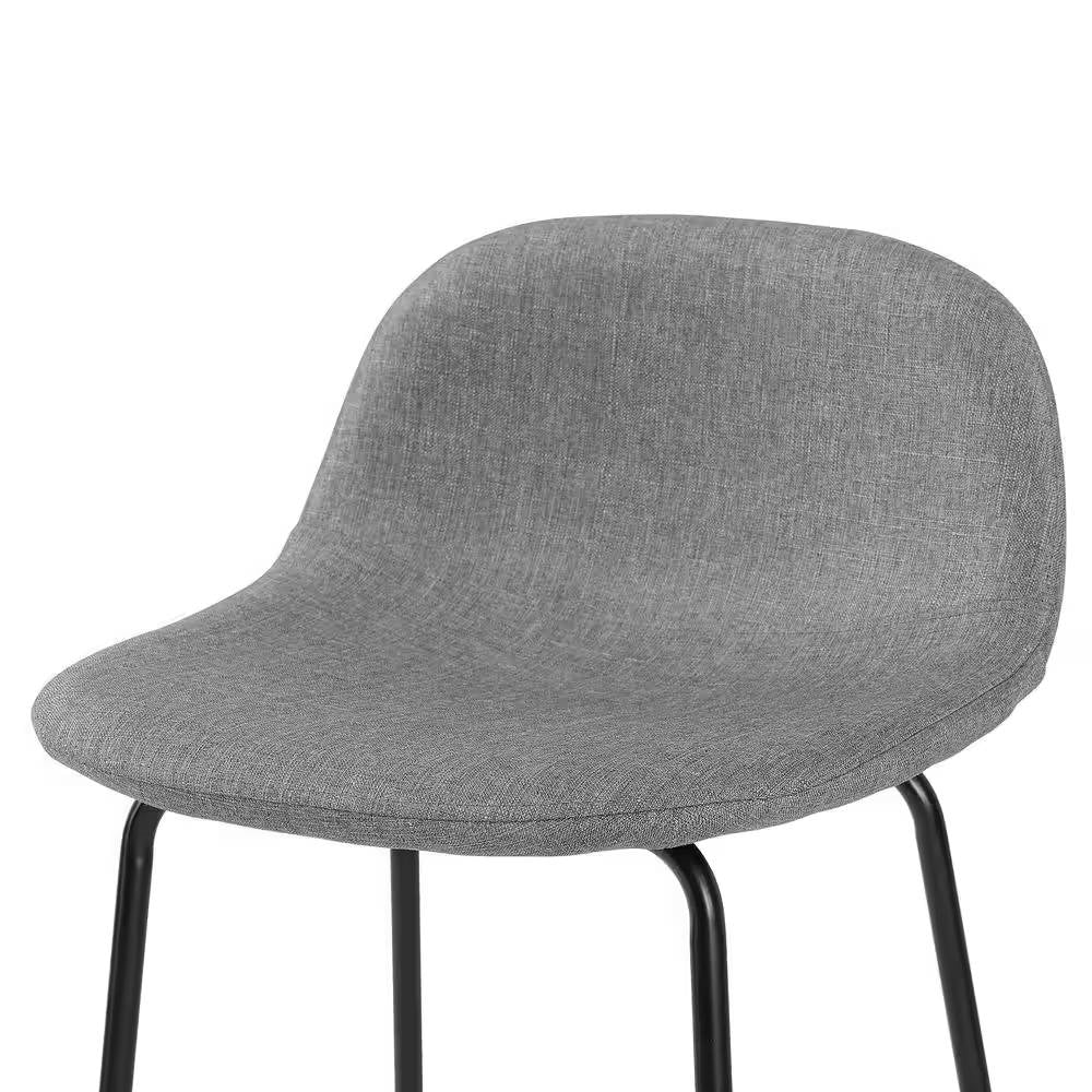 Set of 2 - Modern Low Back Barstool with Black Metal Frame and Grey Linen Seat - Goddess Imports Marketplace
