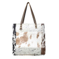 Myra Mesa Trail Patchwork Hairon Tote Bag for Women Rustic Cowhide Design, Brown Leather Handles for Everyday Utility