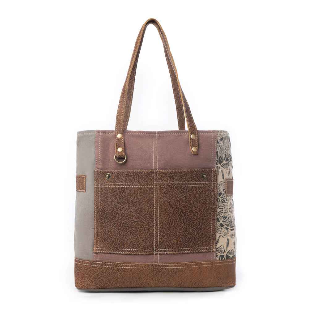 Side Floral Print Canvas Tote Bag