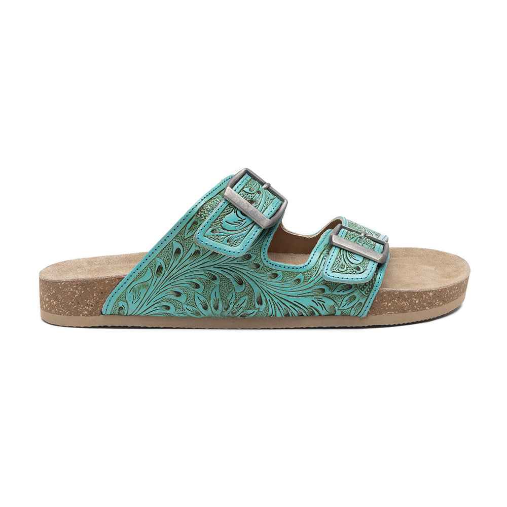 Myra Verdent Ranges Leather Sandals - Handtooled Dual Buckle Sandals with Soft Cushioning for Everyday Cool
