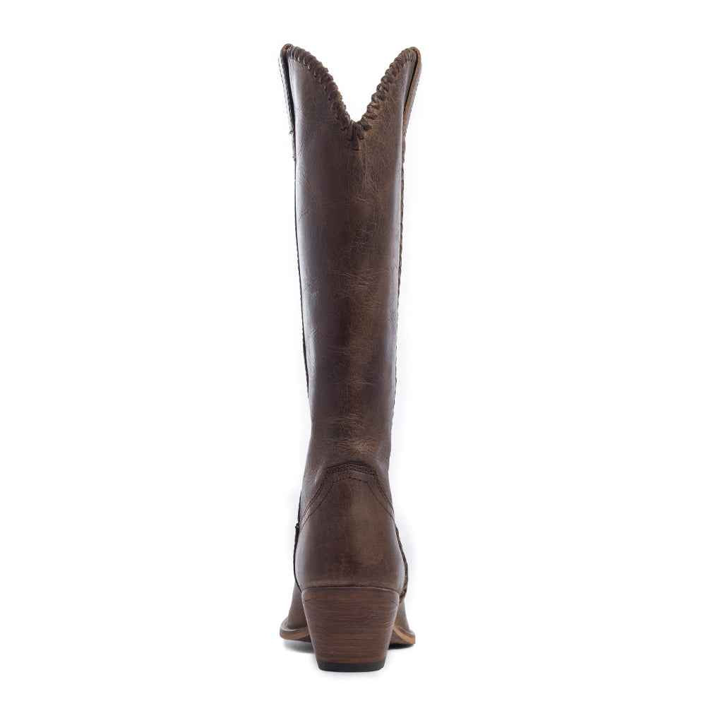 Myra High Plains Stitched Leather Boots for Women – Pointed Toe, Low Heel Cowgirl Boots with Western Tall Design