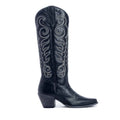 Myra Nalejandra Ebony Black Leather Boots for Women - Embroidered Tall Western Heels with Pointed Toe for Festive Country Style