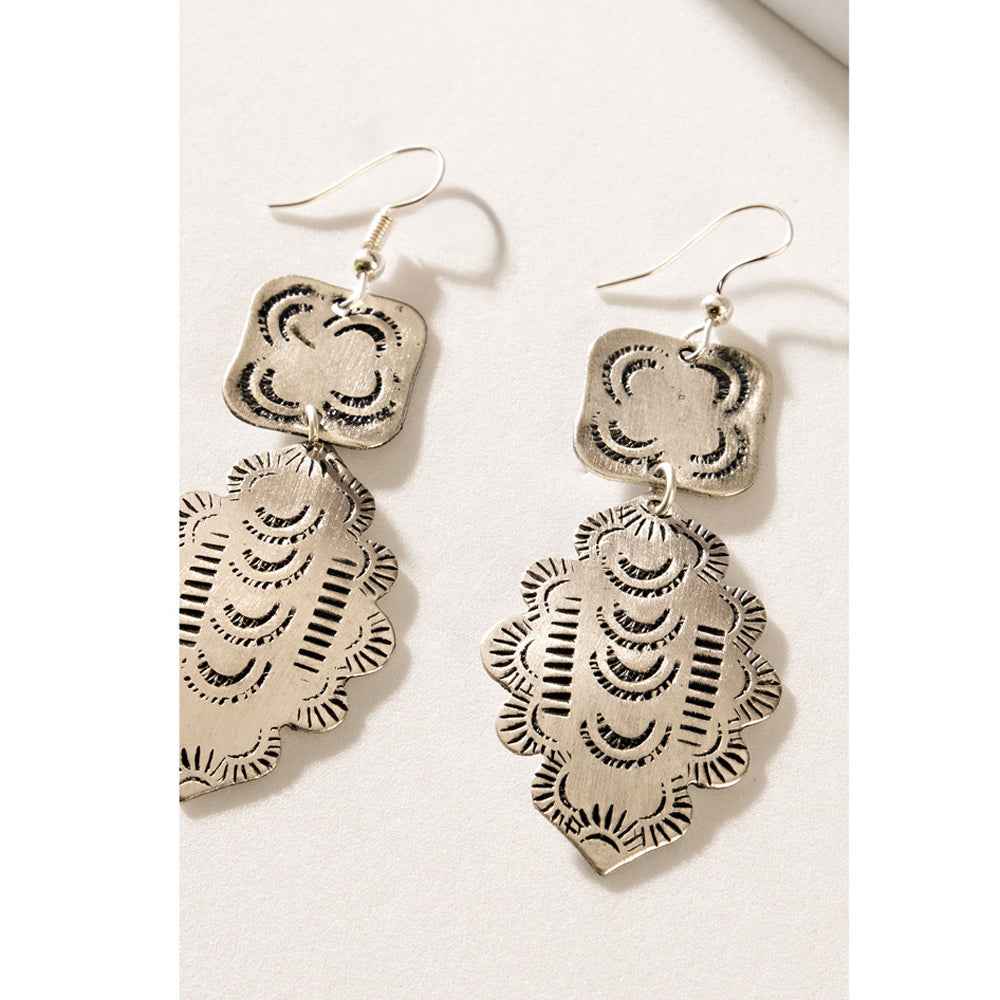 Flowing River Shield Earrings In Silver