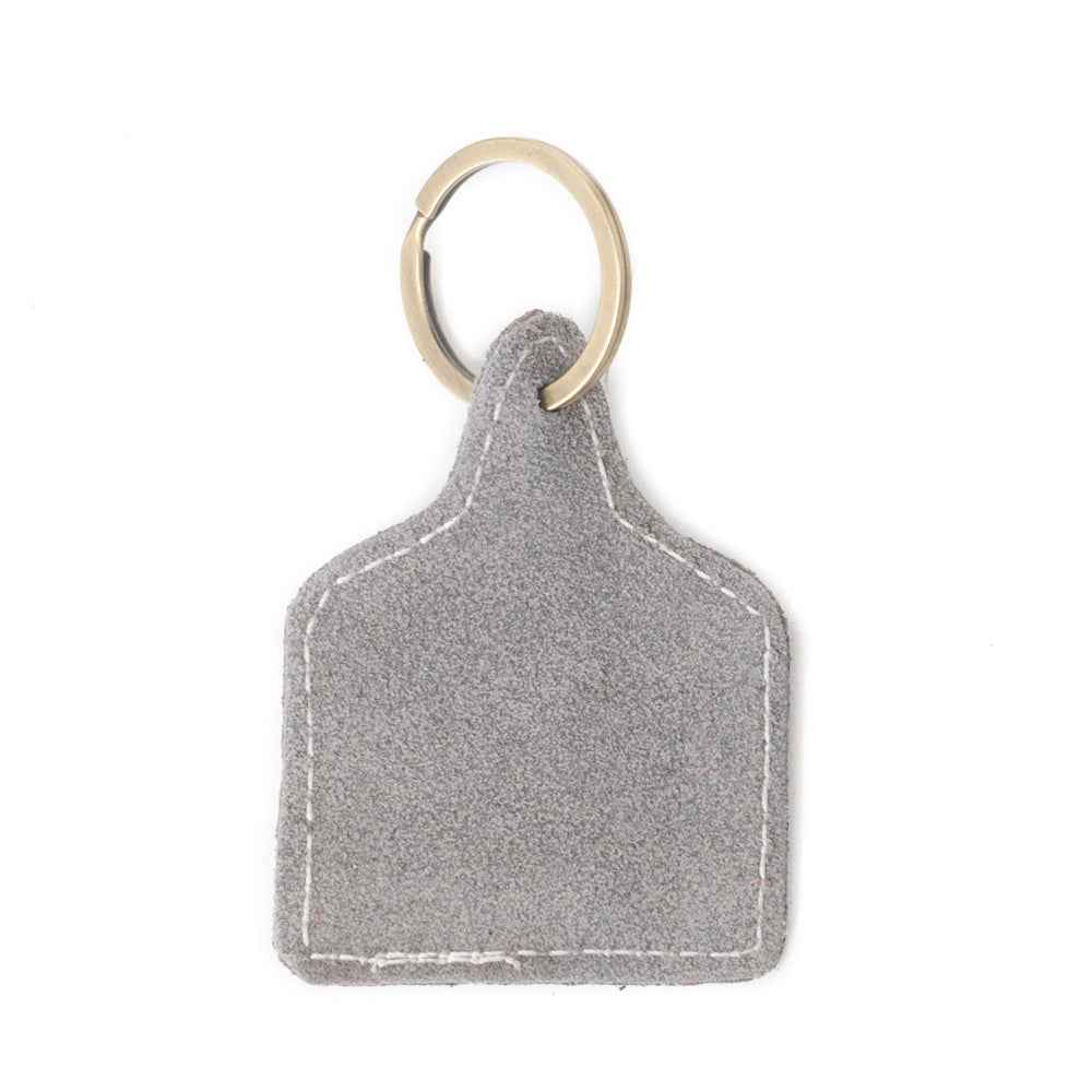 Saddle Mark Embroidered Leather Key Fob in Grey