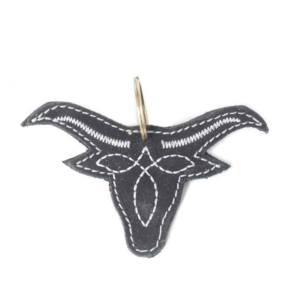 Longhorn Charm Leather Key Fob in Black