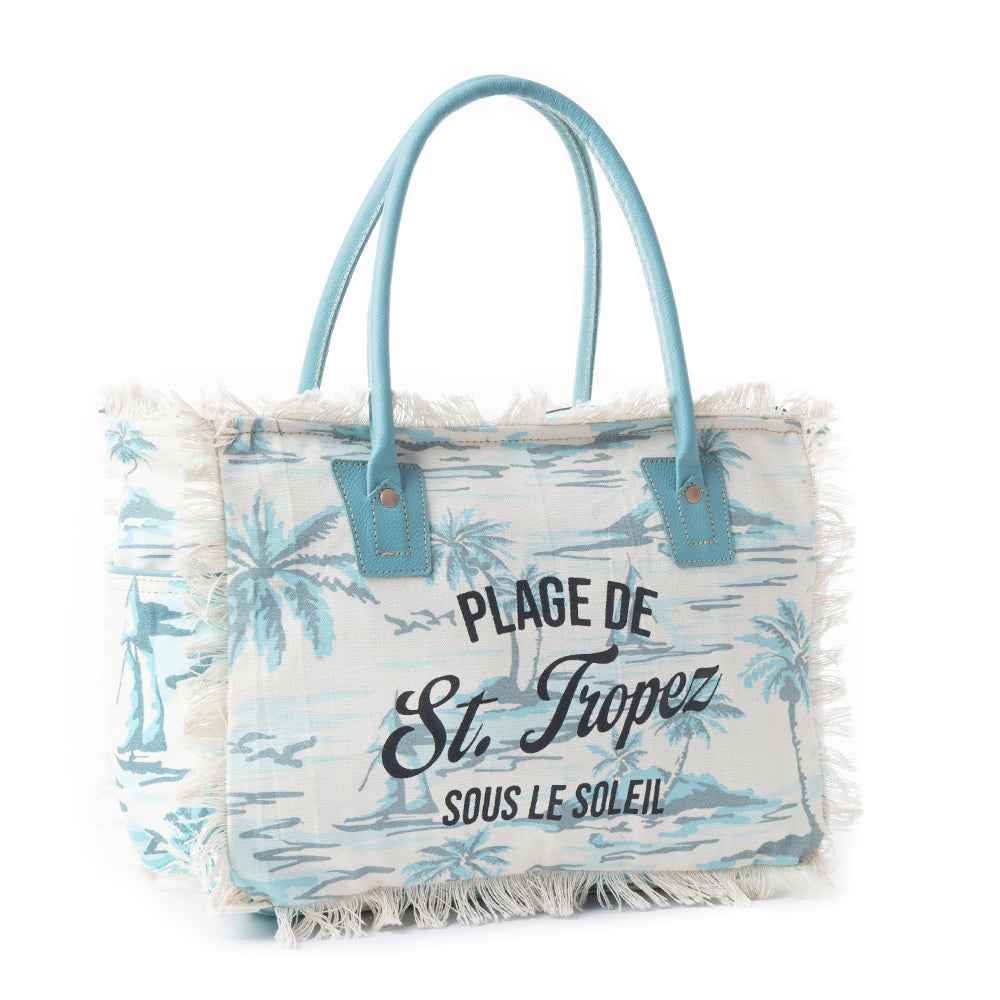 Saint Tropez Tote Bag In Green & White