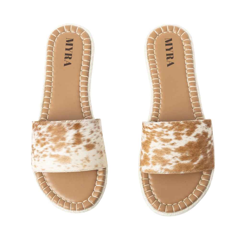 Running Pony Sandals In Brown & White Hairon