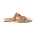 Myra Westward Wind Handtooled Leather Slide Sandals for Women â€“ Cross-Strap Design with Soft Cork Sole for Cushioned Western Comfort