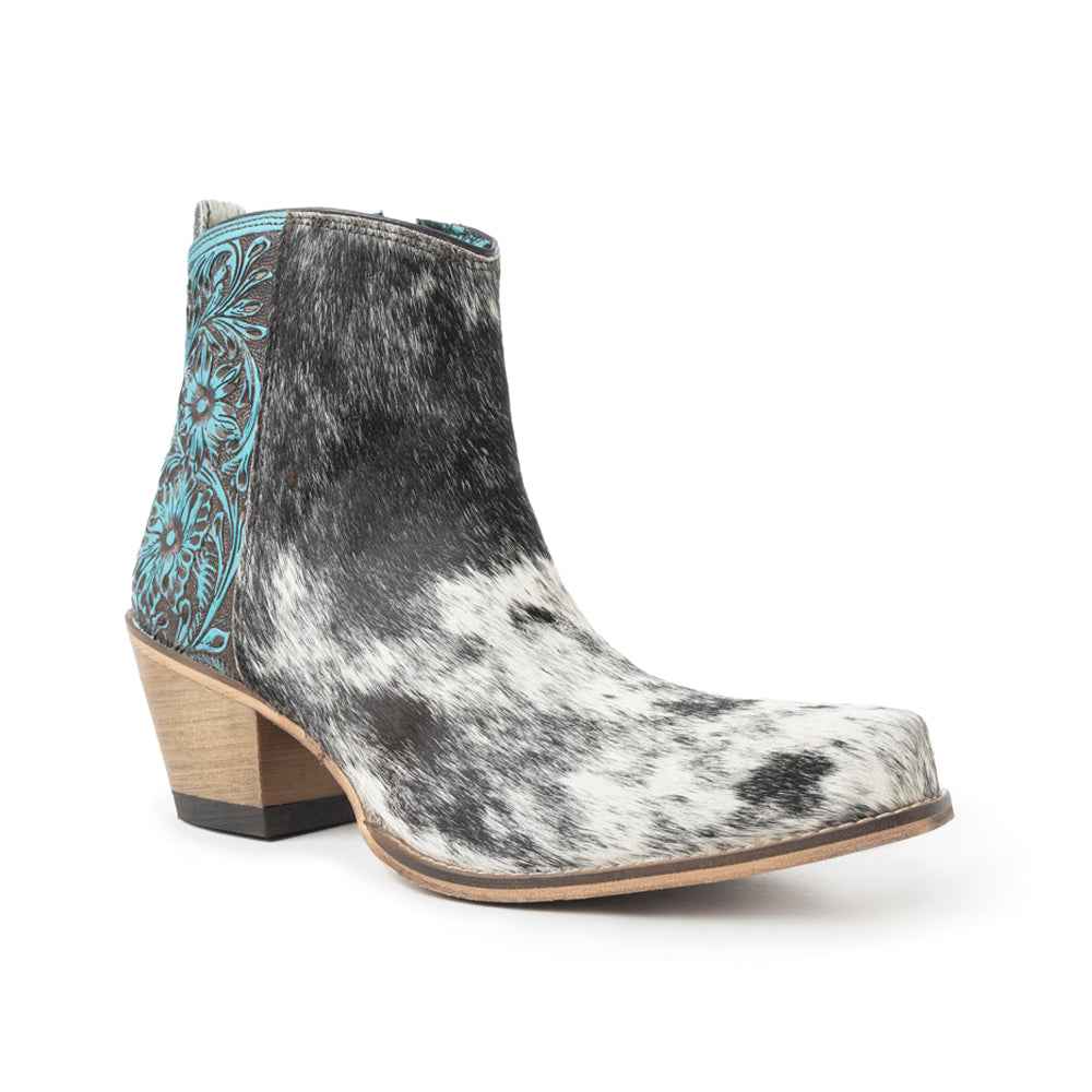 Myra Reyna Ridge Hairon Leather Booties Teal Handtooled Detail, Square Toe, Country Cowgirl Style