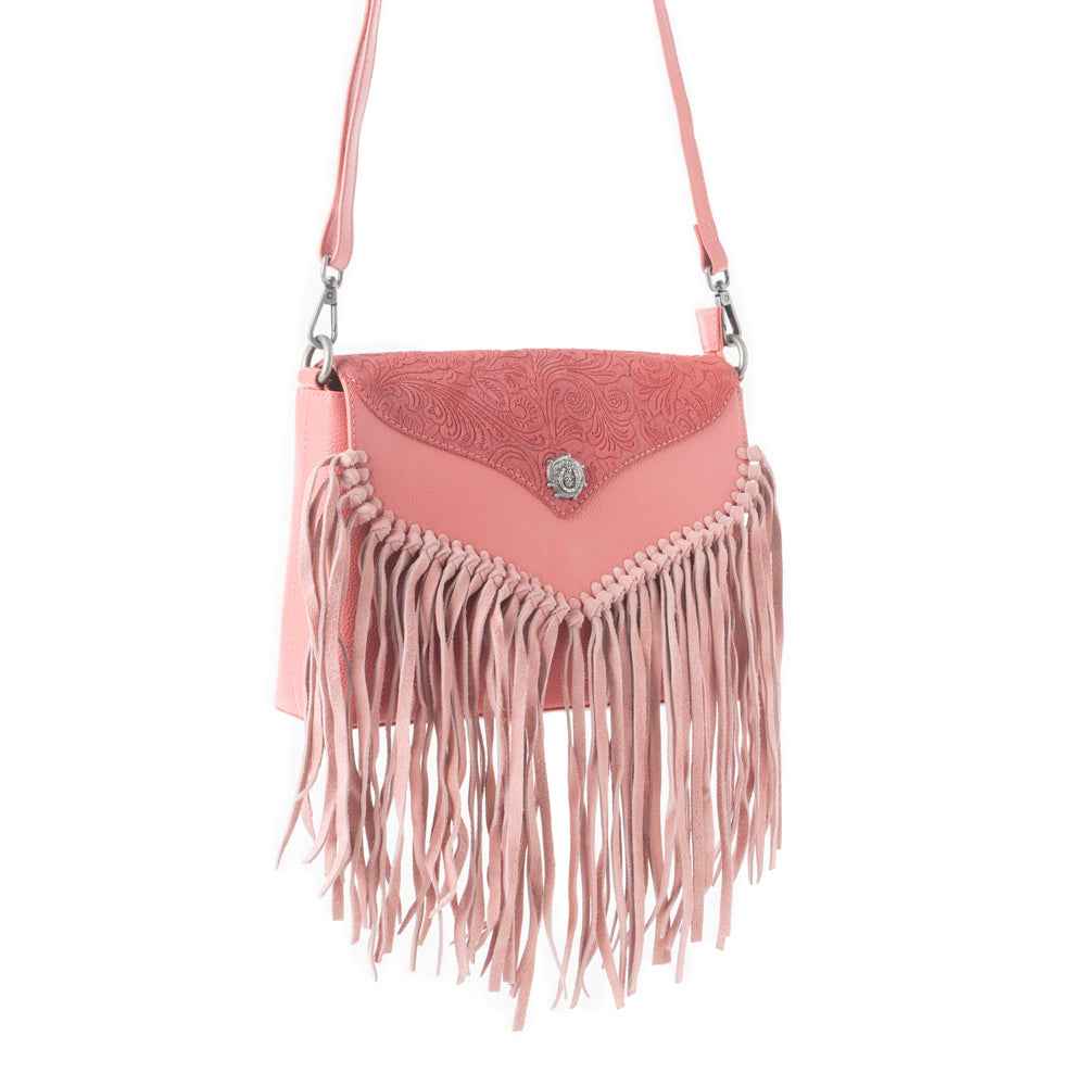 Wild West Fringe Leather Crossbody Bag in Pink