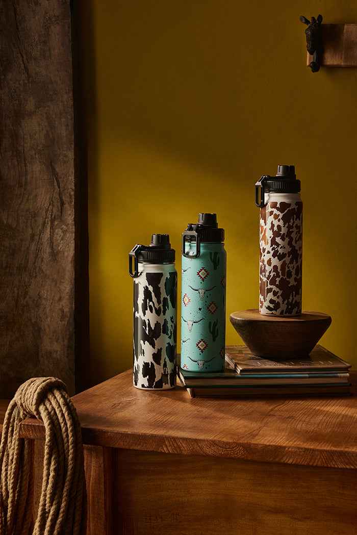 Moo & Bloom Stainless Steel Water Bottle in Black Leopard Print