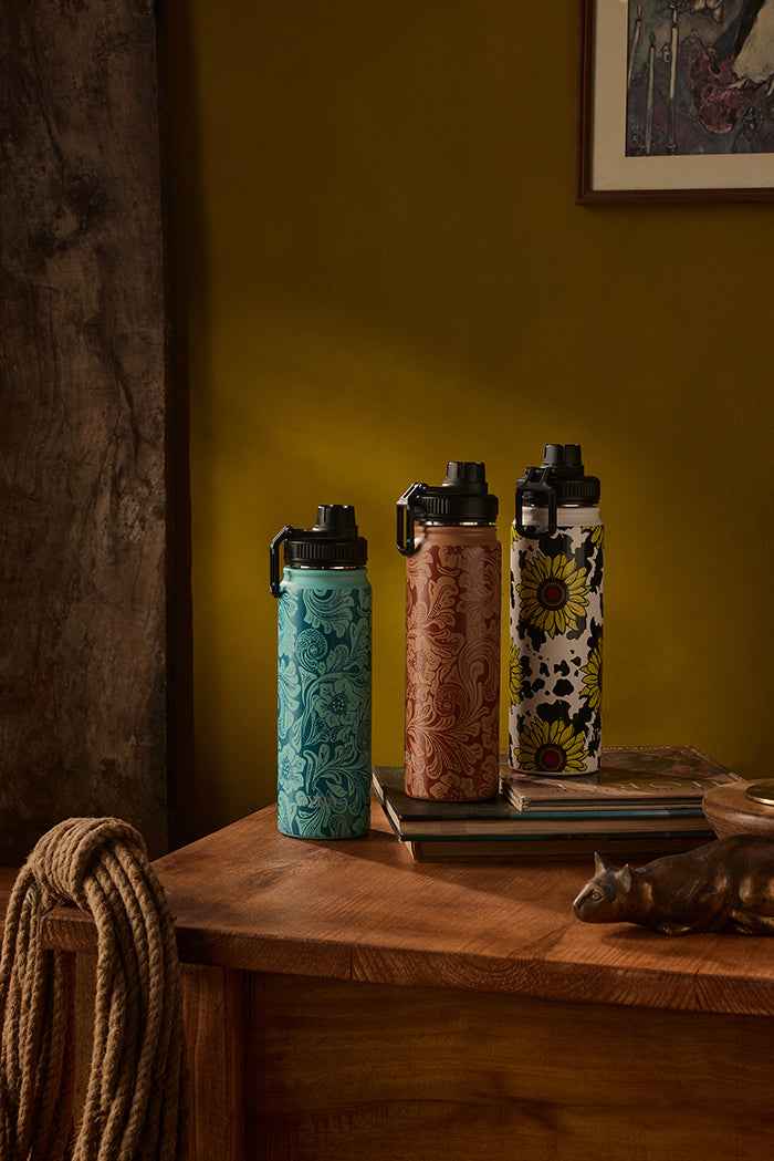 Moo & Bloom Stainless Steel Water Bottle in Brown Baroque